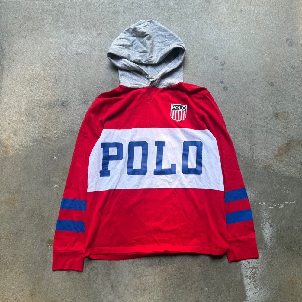Polo Ralph Lauren Mens Red Track Graphic Hooded Size M Long Sleeve